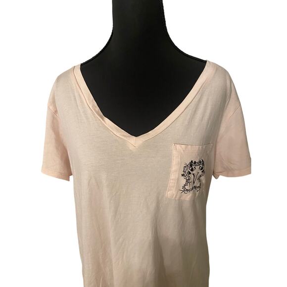 Victoria's Secret Light‎ Pink Long Sleep Shirt Short Sleeve VS Logo Pocket Small - Picture 3 of 8